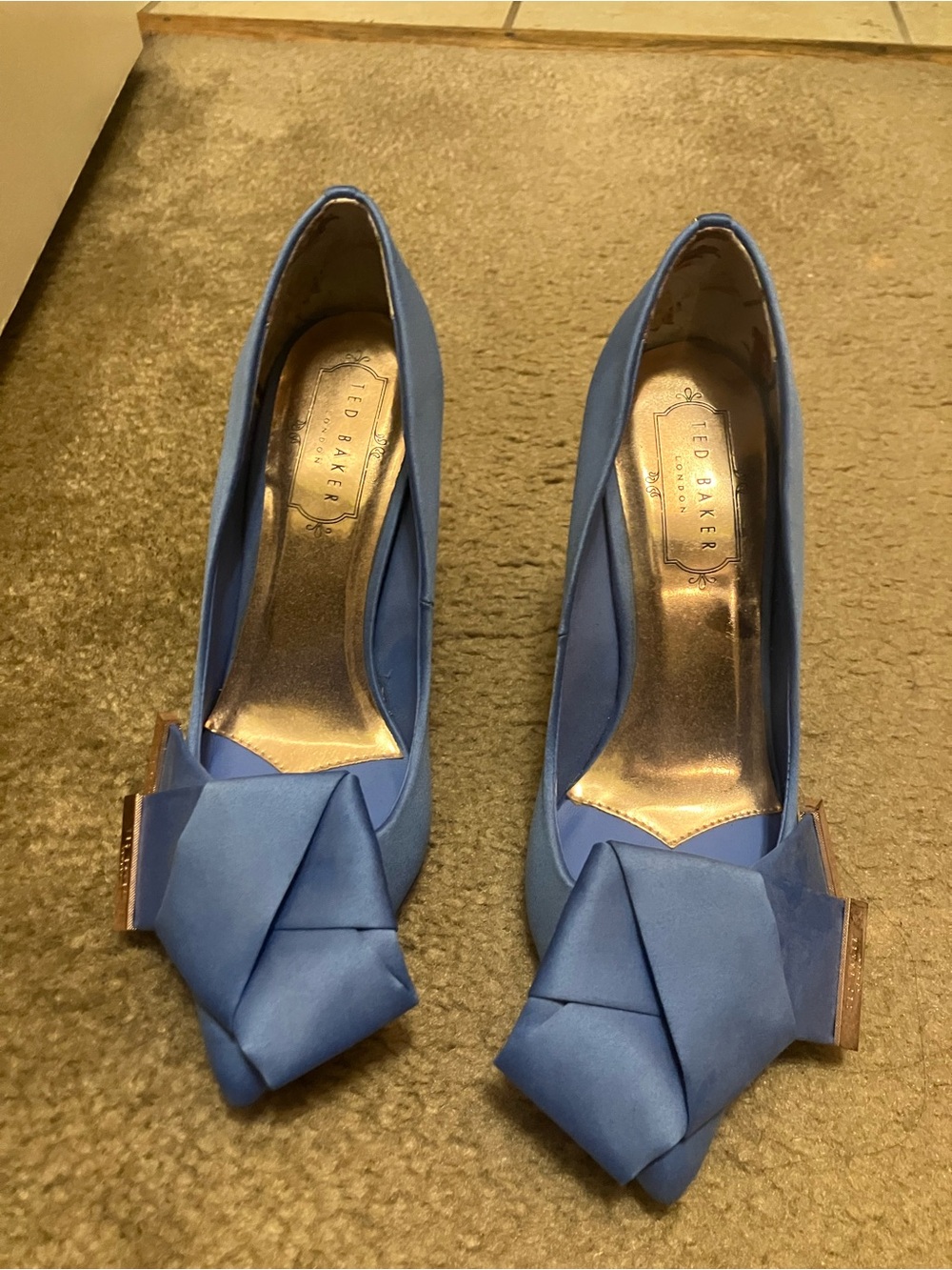Ted Baker Periwinkle Satin Folded Bow Pointed Pumps